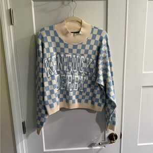 Stylish Blue and Cream Checkered Sweater NWOT